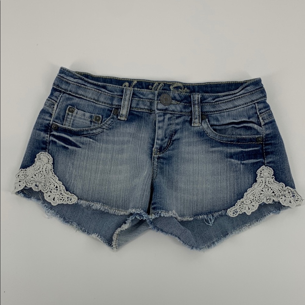 Women's Blue Denim Shorts with Lace Trim